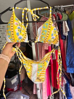 Yellow Floral String reversible Bikini Set
